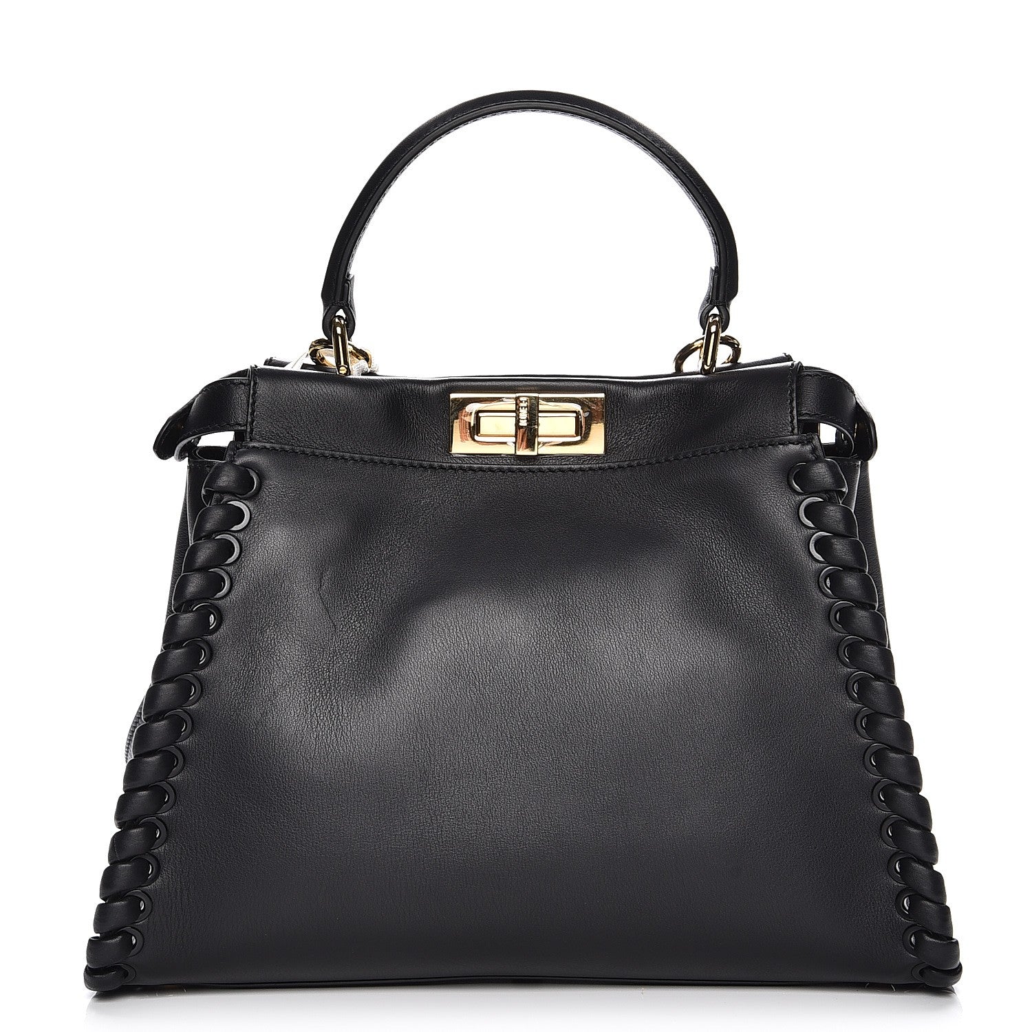 Fendi Vitello Seta Lace Up Medium Peekaboo Iconic Satchel Black 1 of 9