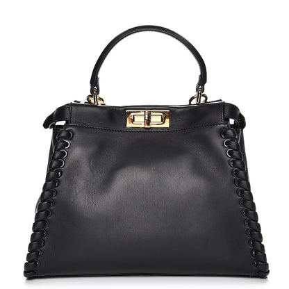 Fendi Vitello Seta Lace Up Medium Peekaboo Iconic Satchel Black 1 of 9