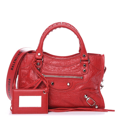 Balenciaga Agneau Classic Silver Hardware Mini City Logo Strap Red Black 1 of 9