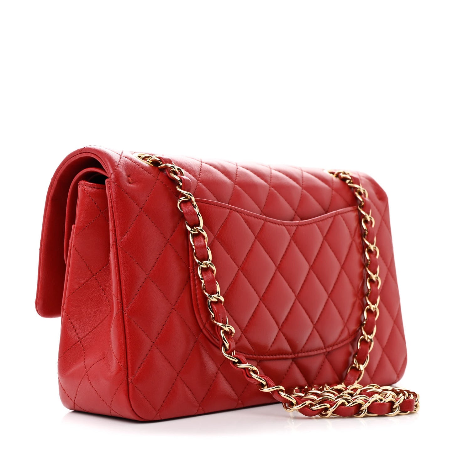 Lambskin Quilted Medium Double Flap Red