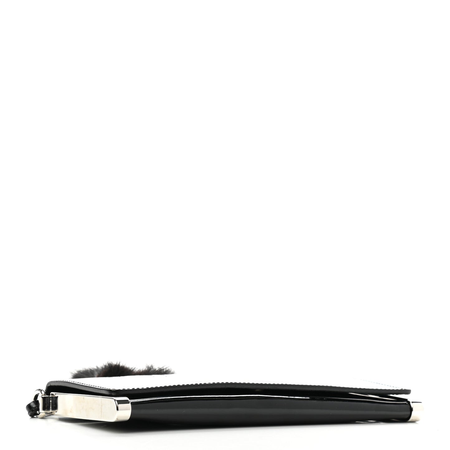Patent Mink Crystal Tassel Clutch Black