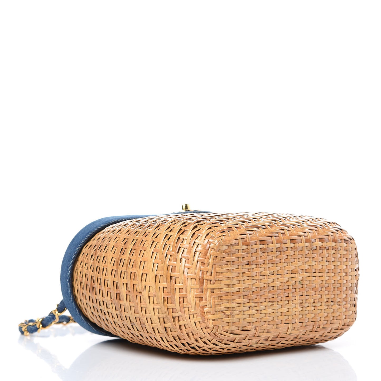 Denim Rattan Basket Shoulder Bag Blue