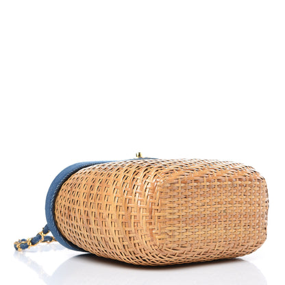 Chanel Denim Rattan Basket Shoulder Bag Blue 4 of 13
