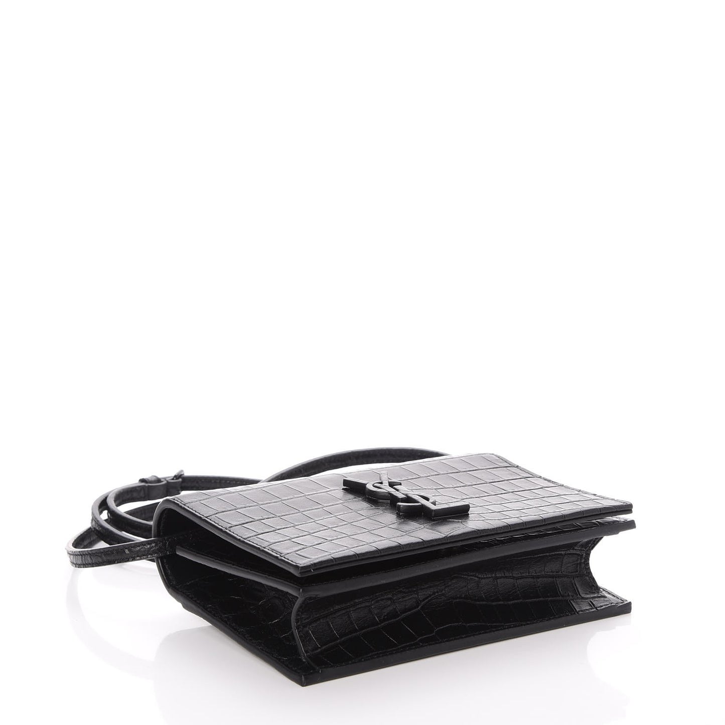Calfskin Crocodile Embossed Monogram Toy Kate Strap Wallet Black