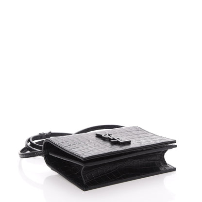 Saint Laurent Calfskin Crocodile Embossed Monogram Toy Kate Strap Wallet Black 10 of 13