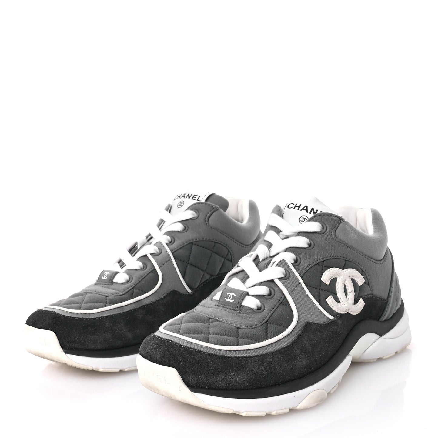 Fabric Suede Calfskin Quilted CC Sneakers 37 Dark Grey