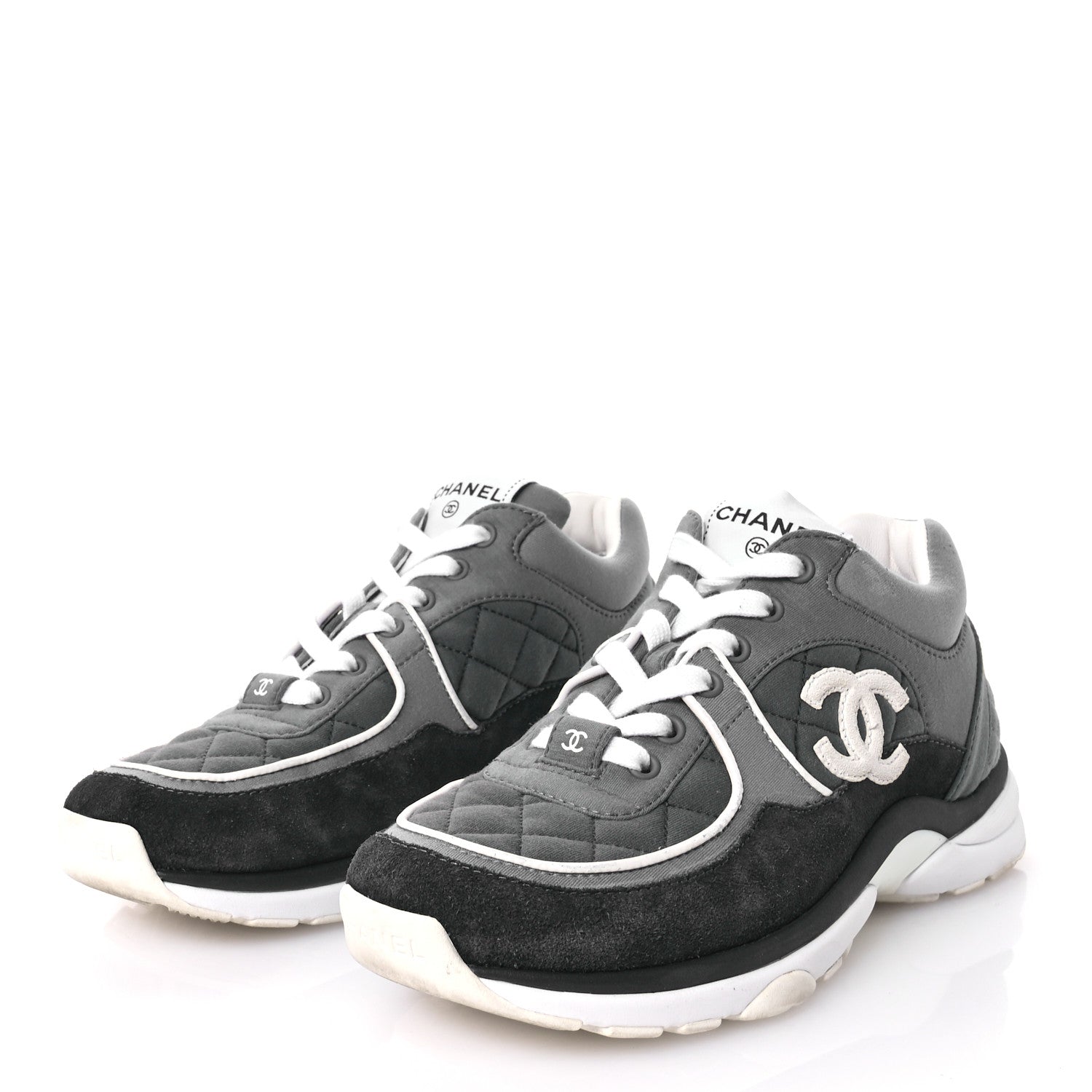 Chanel Fabric Suede Calfskin Quilted CC Sneakers 37 Dark Grey 4 of 7