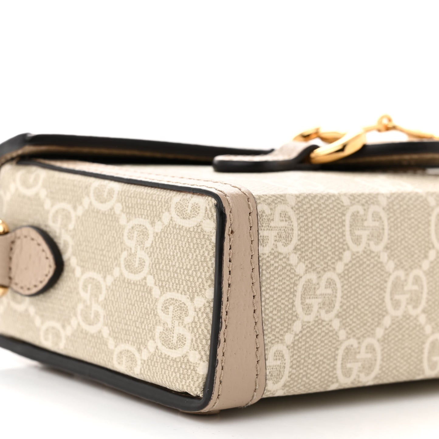 GG Supreme Monogram Textured Dollar Calfskin Mini Horsebit 1955 Shoulder Bag Beige Mystic White Oatmeal