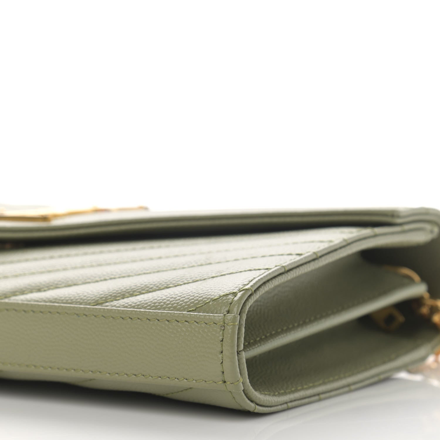 Saint Laurent Grain De Poudre Matelasse Chevron Monogram Chain Wallet Pistachio 10 of 11