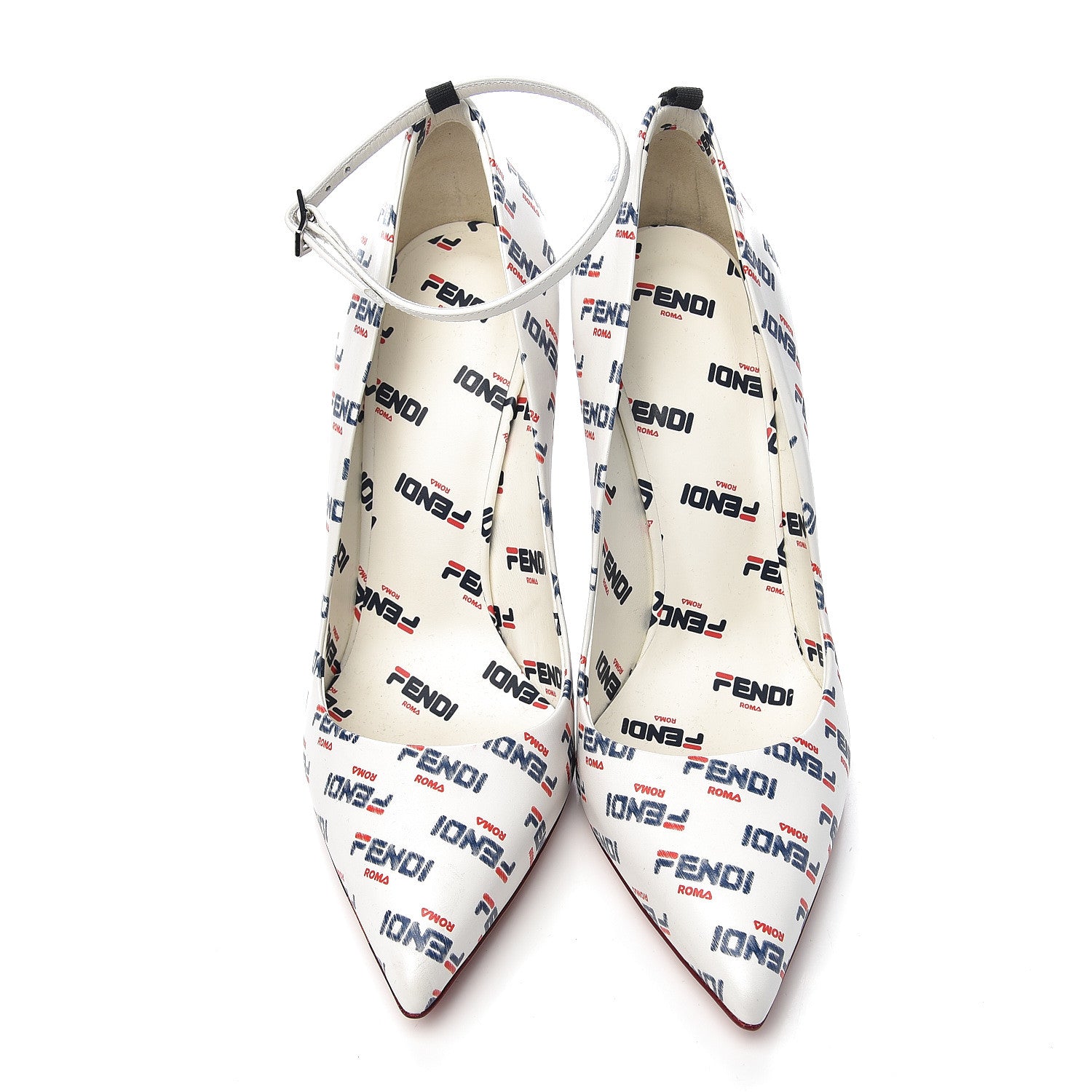 Fendi X FILA Vitello Mania Logo Print High Heel Pumps 38 White Blue Red Fragola 8 of 8