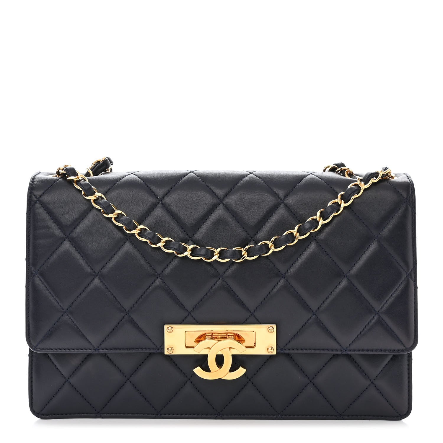 Chanel Lambskin Quilted Large Golden Class Flap Navy 1 of 12