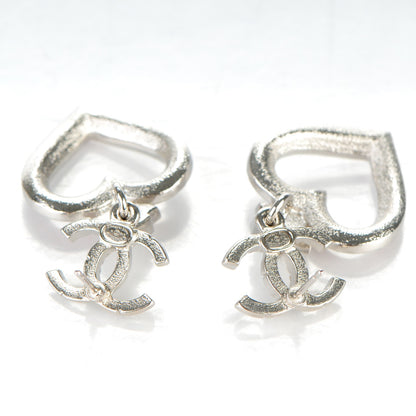 Chanel Crystal Heart CC Drop Earrings Silver 3 of 5