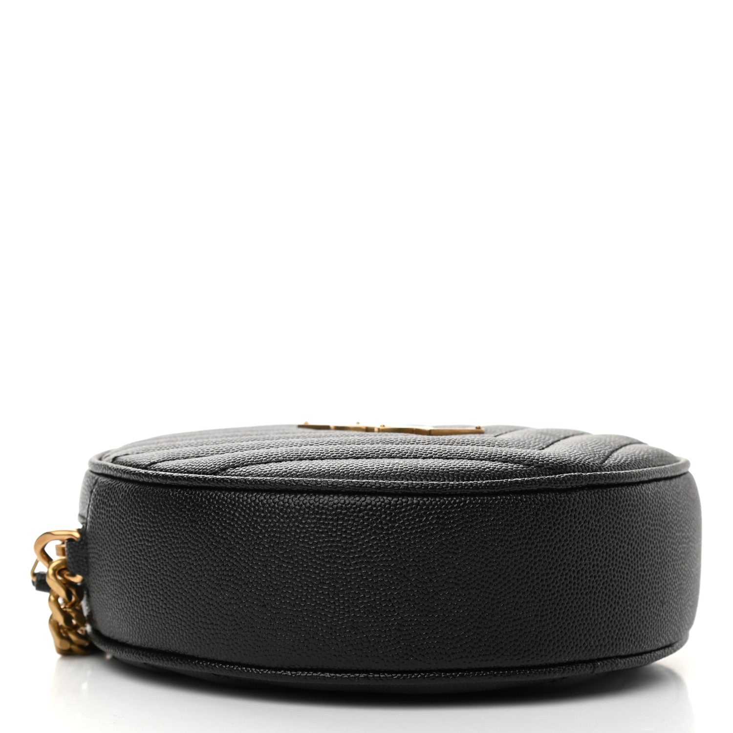 Saint Laurent Grain De Poudre Matelasse Chevron Quilted Round Vinyle Camera Bag Black 4 of 10