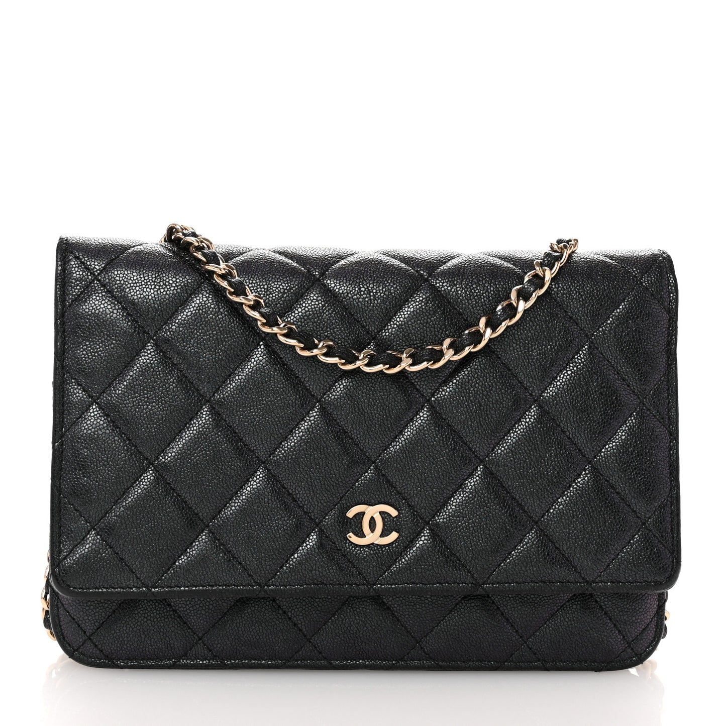 Iridescent Caviar Quilted Wallet on Chain WOC Black