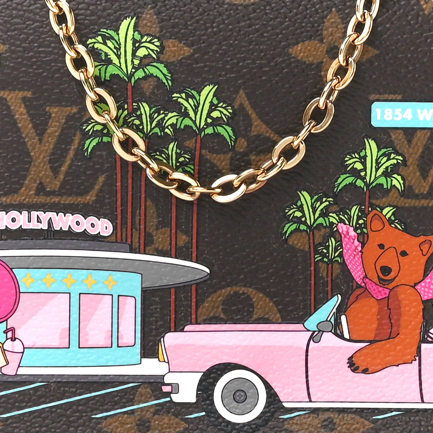 Louis Vuitton Monogram 2021 Christmas Animation Hollywood Pochette Felicie Chain Wallet Fuchsia 12 of 14