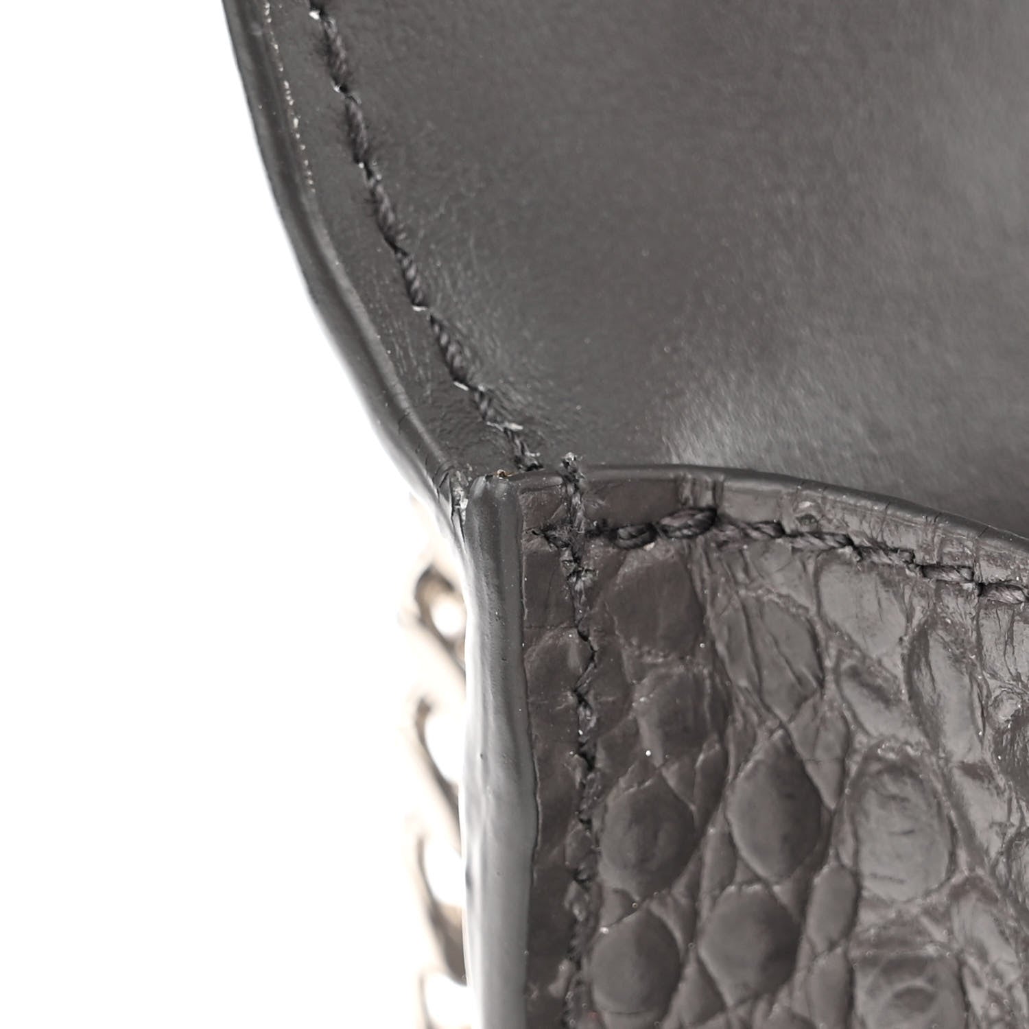 Saint Laurent Calfskin Crocodile Embossed Monogram Sunset Chain Wallet Graphite 12 of 14