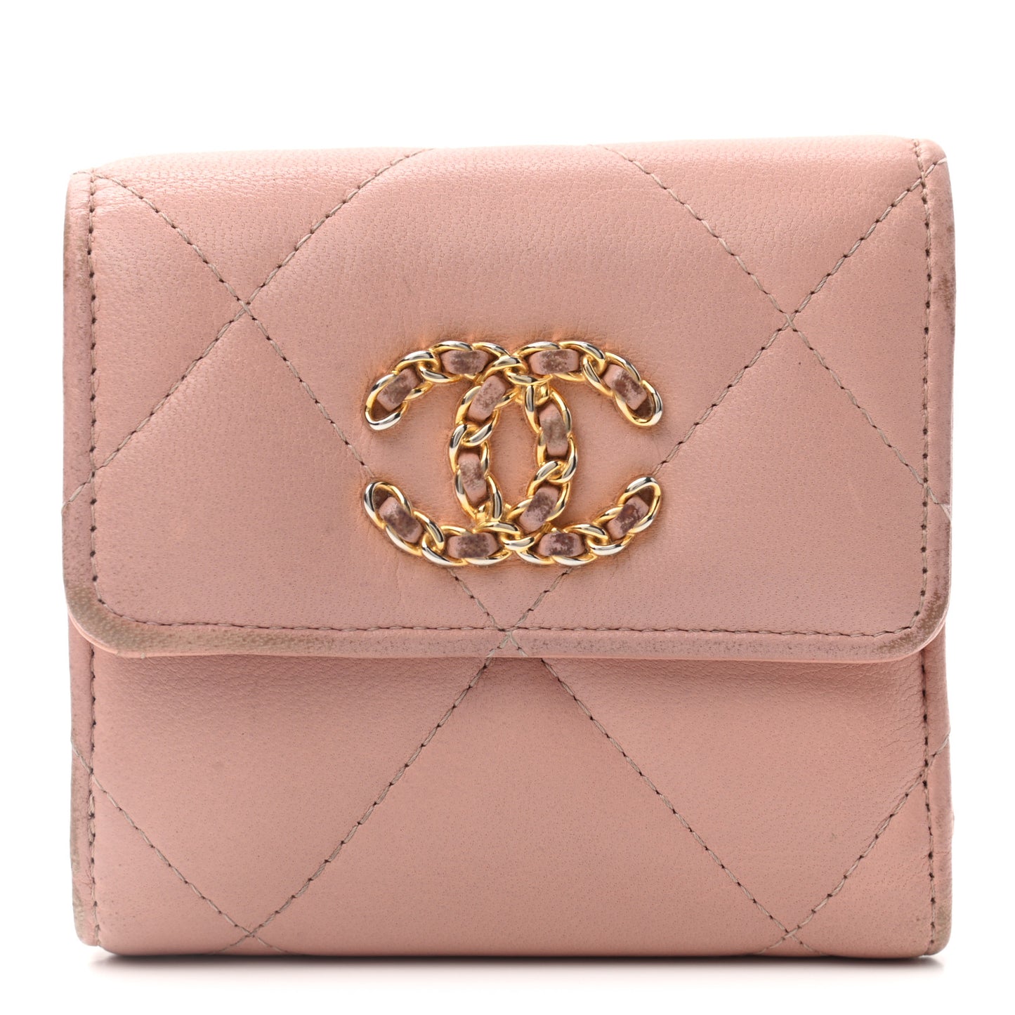 Quilted Chanel 19 Small Flap Wallet Beige
