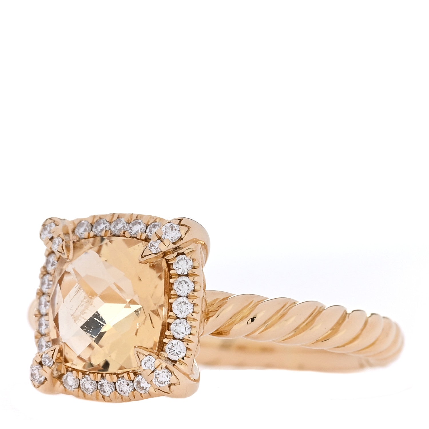 David Yurman 18K Yellow Gold Diamond Citrine 7mm Petite Chatelaine Pave Bezel Ring 47 4.25 3 of 6