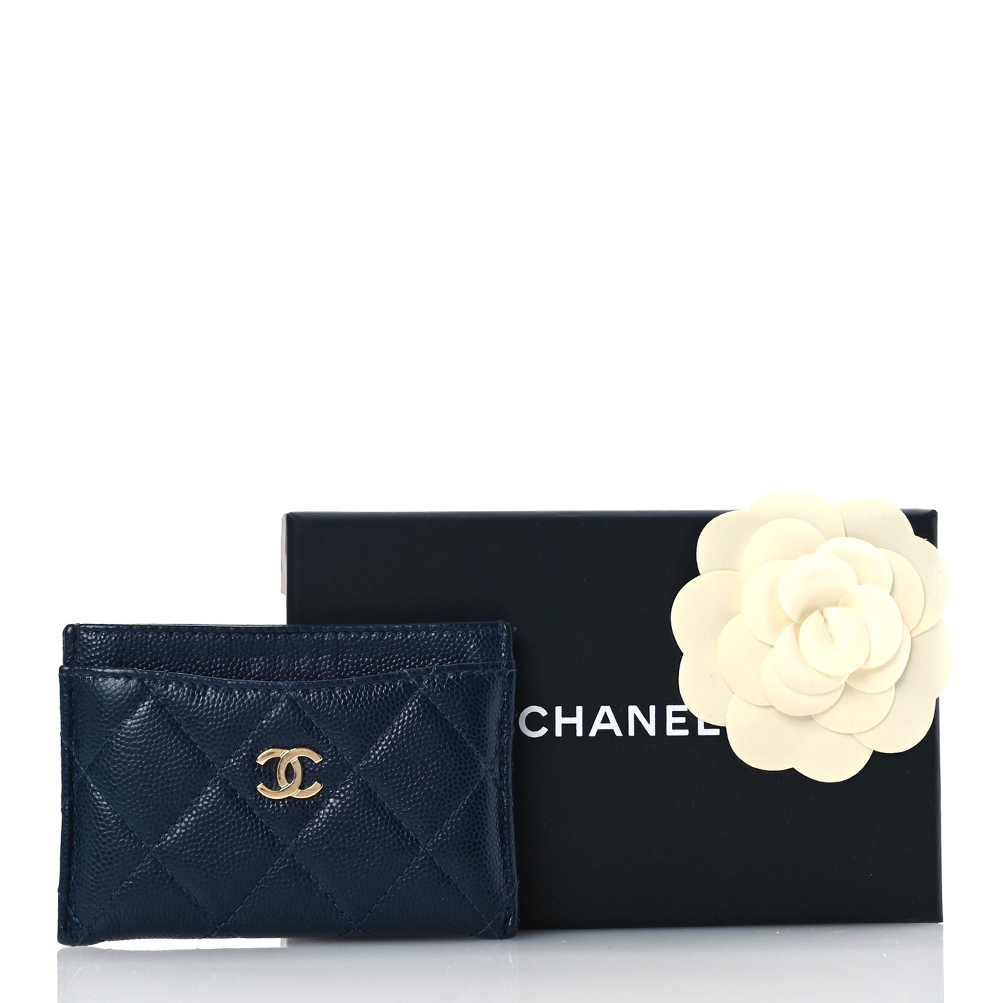 Caviar Quilted Card Holder Navy