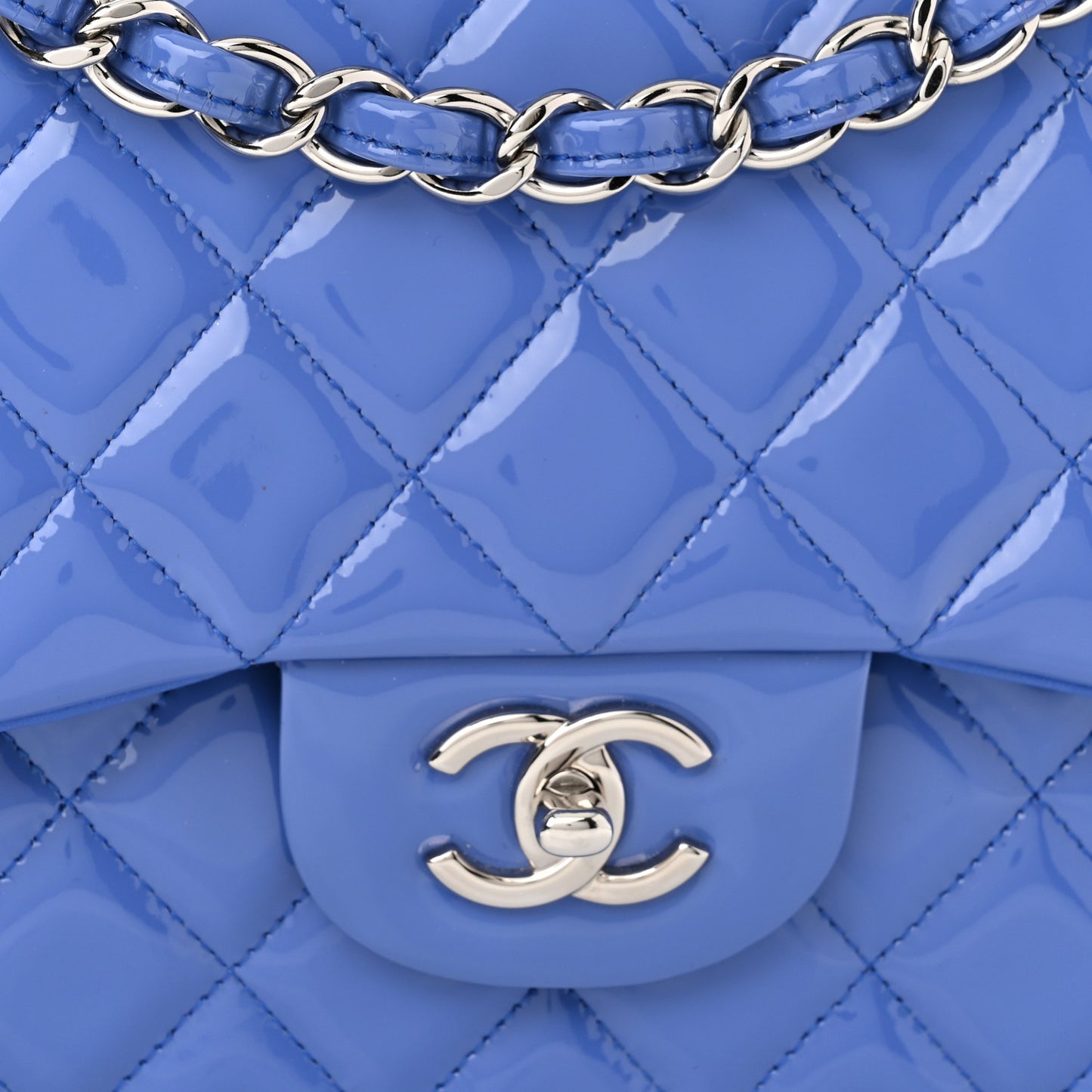 Patent Quilted Jumbo Double Flap Blue