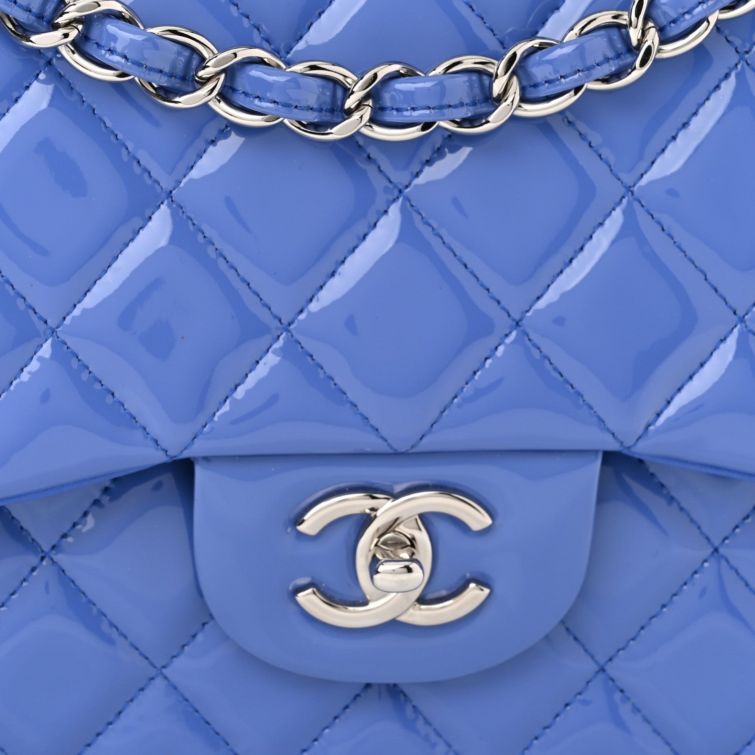 Chanel Patent Quilted Jumbo Double Flap Blue 8 of 11