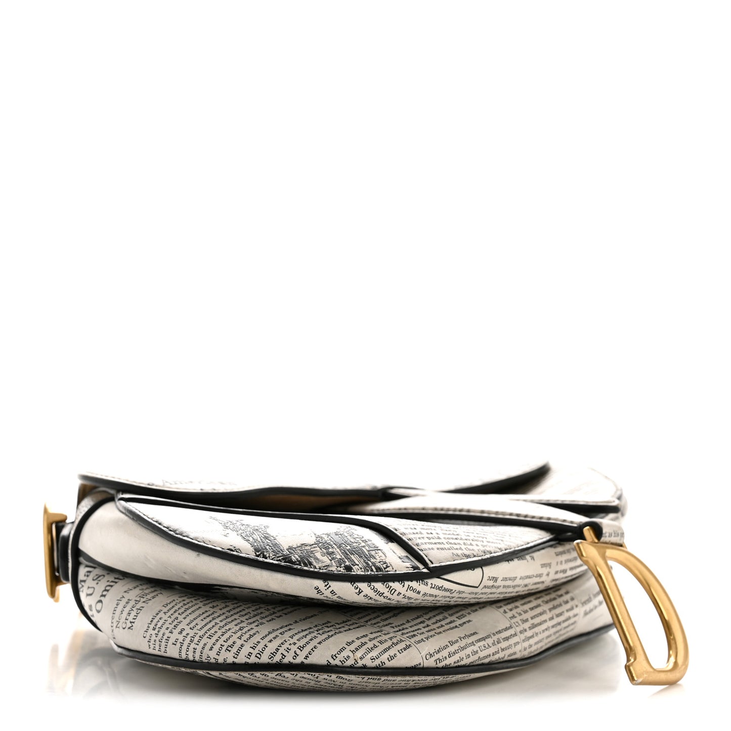 Calfskin Newspaper Printed Saddle Bag Black White