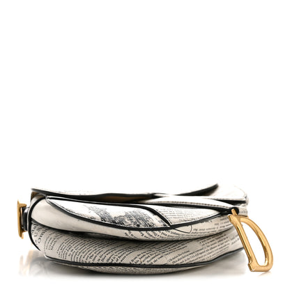 Christian Dior Calfskin Newspaper Printed Saddle Bag Black White 4 of 15