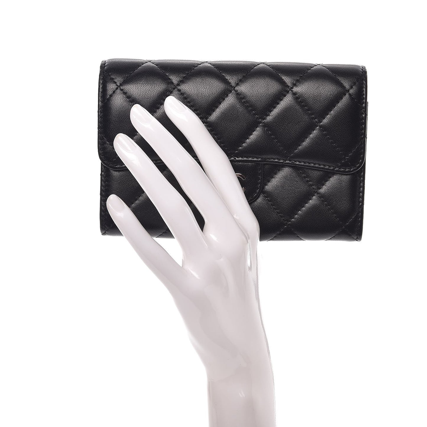 Lambskin Quilted Small Flap Wallet Black