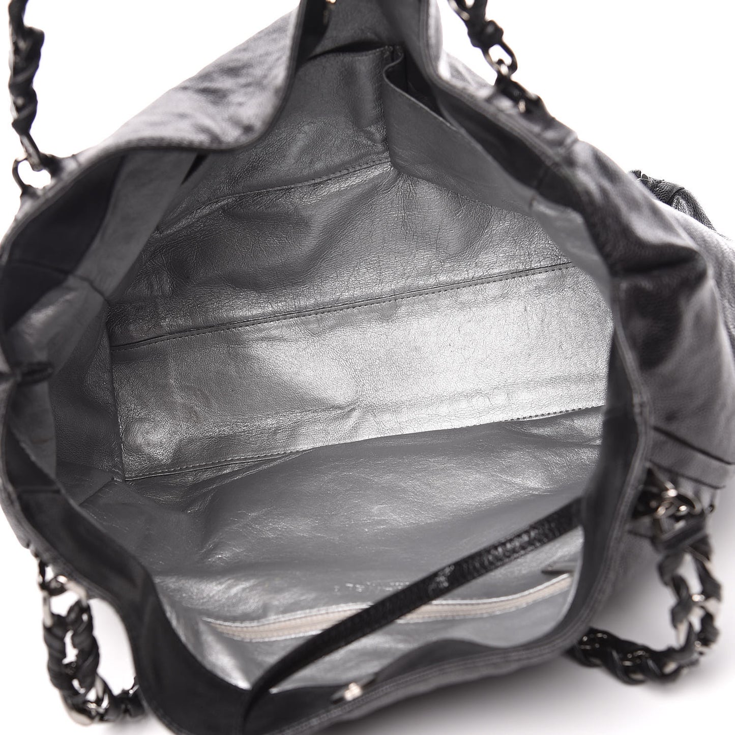 Glazed Calfskin Large Modern Chain Tote Black