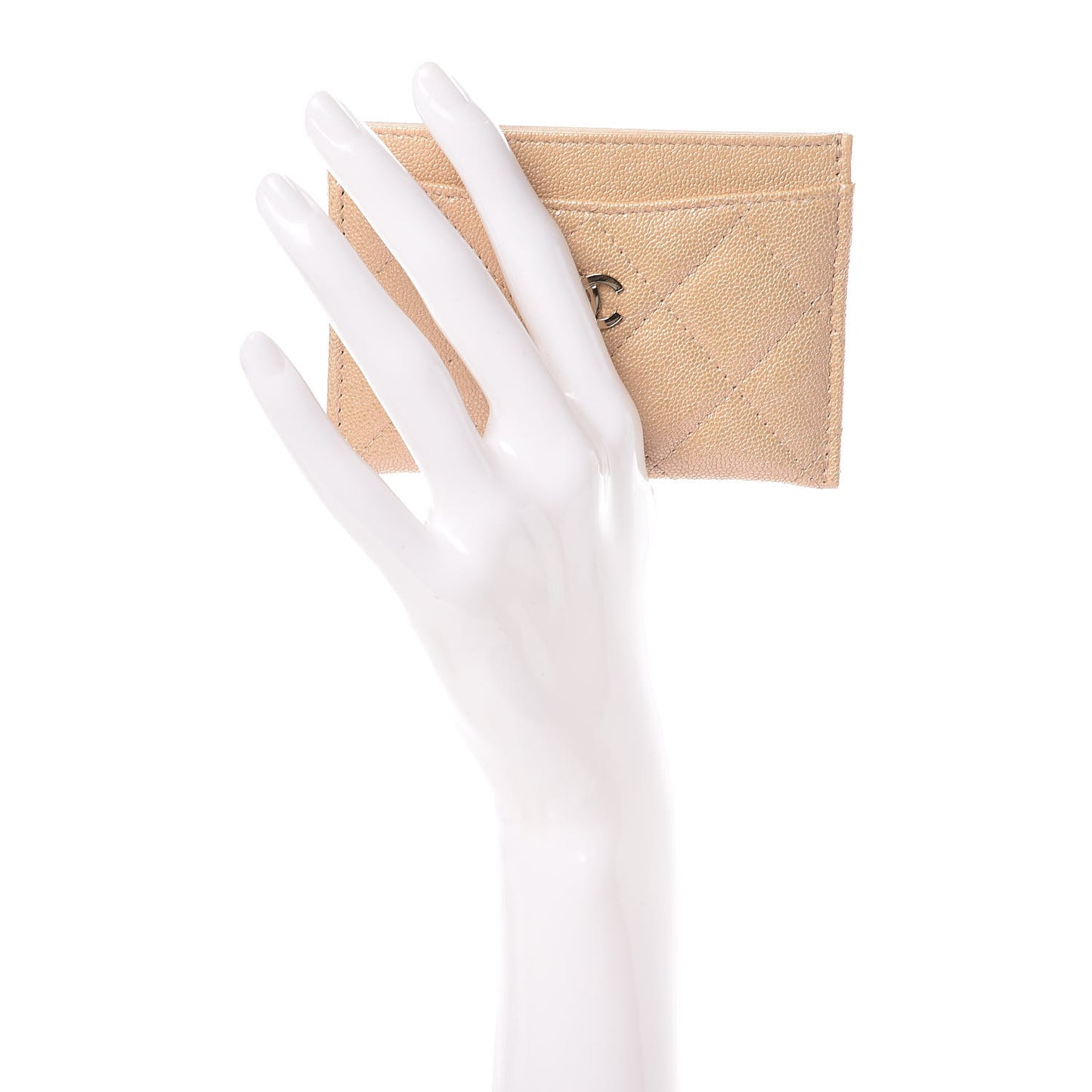 Iridescent Caviar Quilted Card Holder Beige
