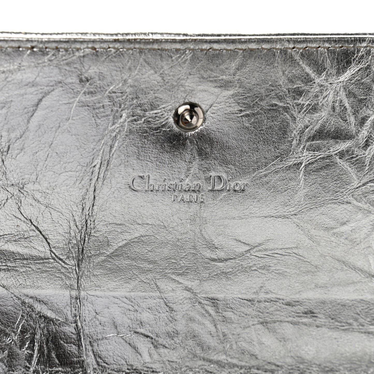 Metallic Crinkled Lambskin Diorama Croisiere Chain Wallet Silver