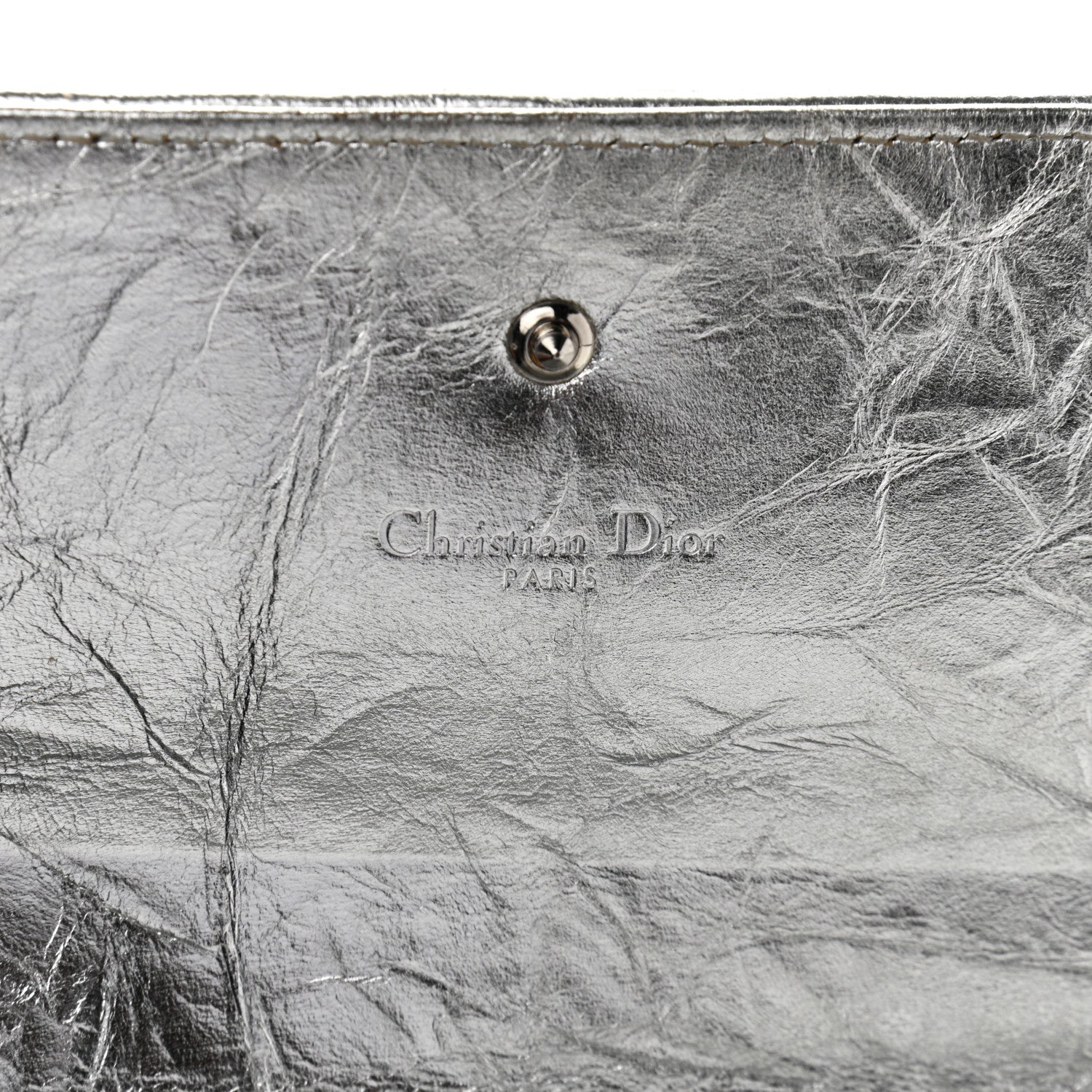 Christian Dior Metallic Crinkled Lambskin Diorama Croisiere Chain Wallet Silver 6 of 13