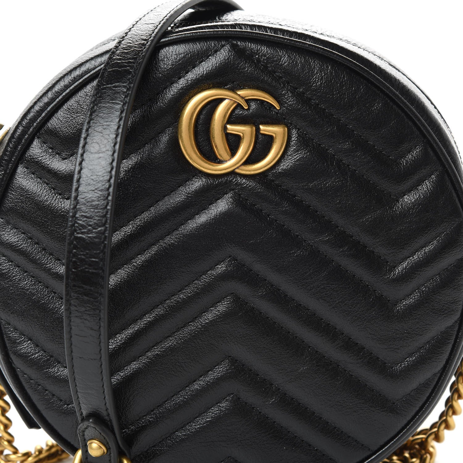 Gucci Azalea Calfskin Matelasse Heart Mini GG Marmont Round Shoulder Bag Black 10 of 10
