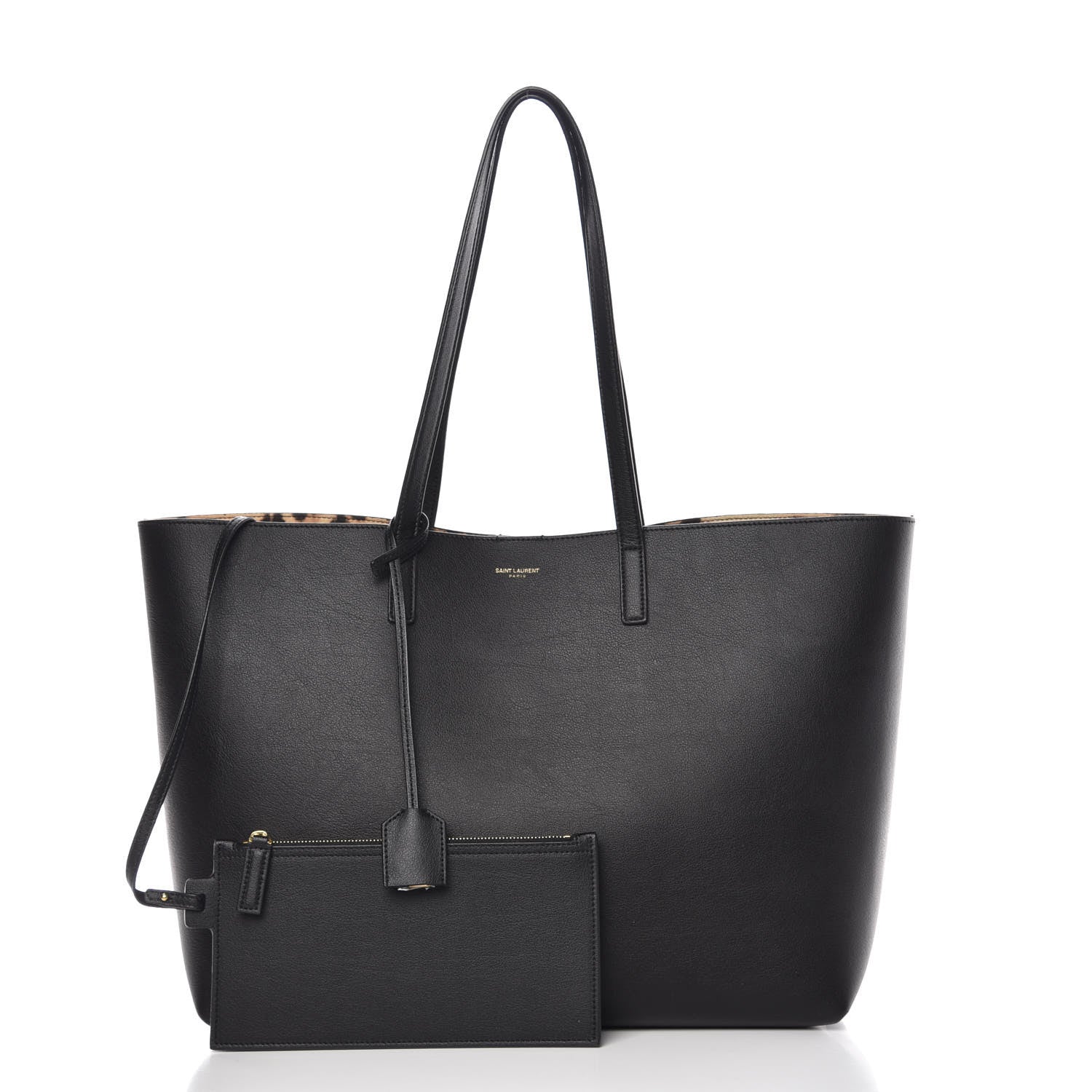 Saint Laurent Calfskin Large Leopard Print Shopping Tote Black 3 of 14