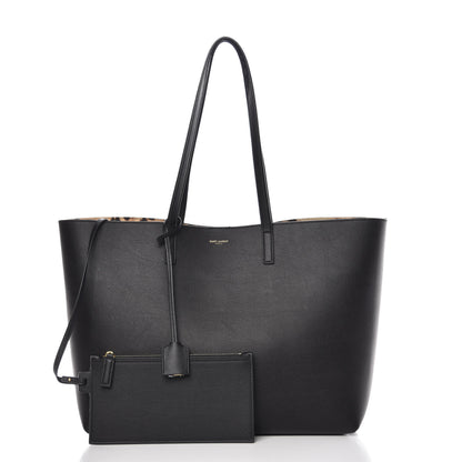 Saint Laurent Calfskin Large Leopard Print Shopping Tote Black 3 of 14
