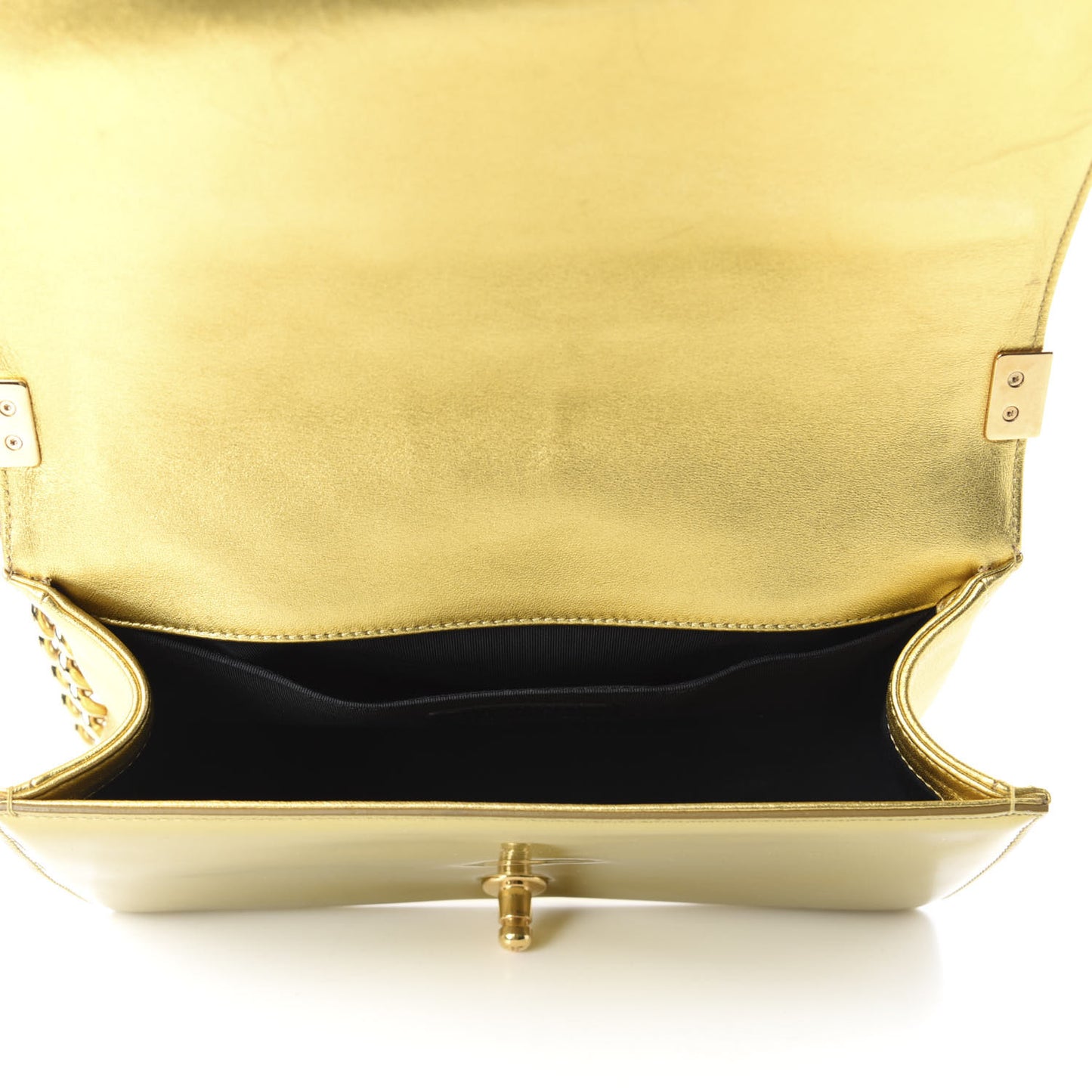 Metallic Patent Calfskin Medium Boy Flap Gold