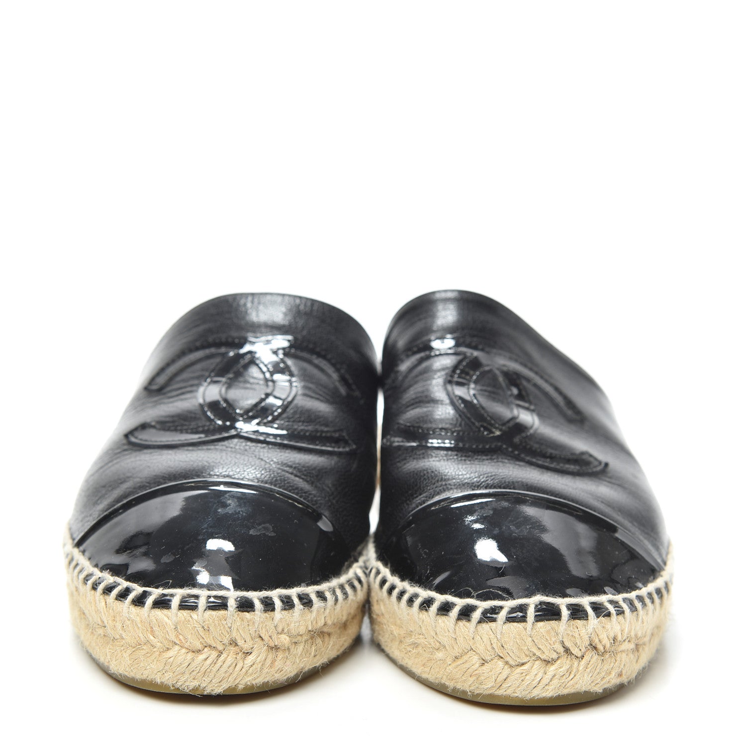 Chanel Iridescent Goatskin Patent CC Espadrille Mules 41 Black 2 of 8