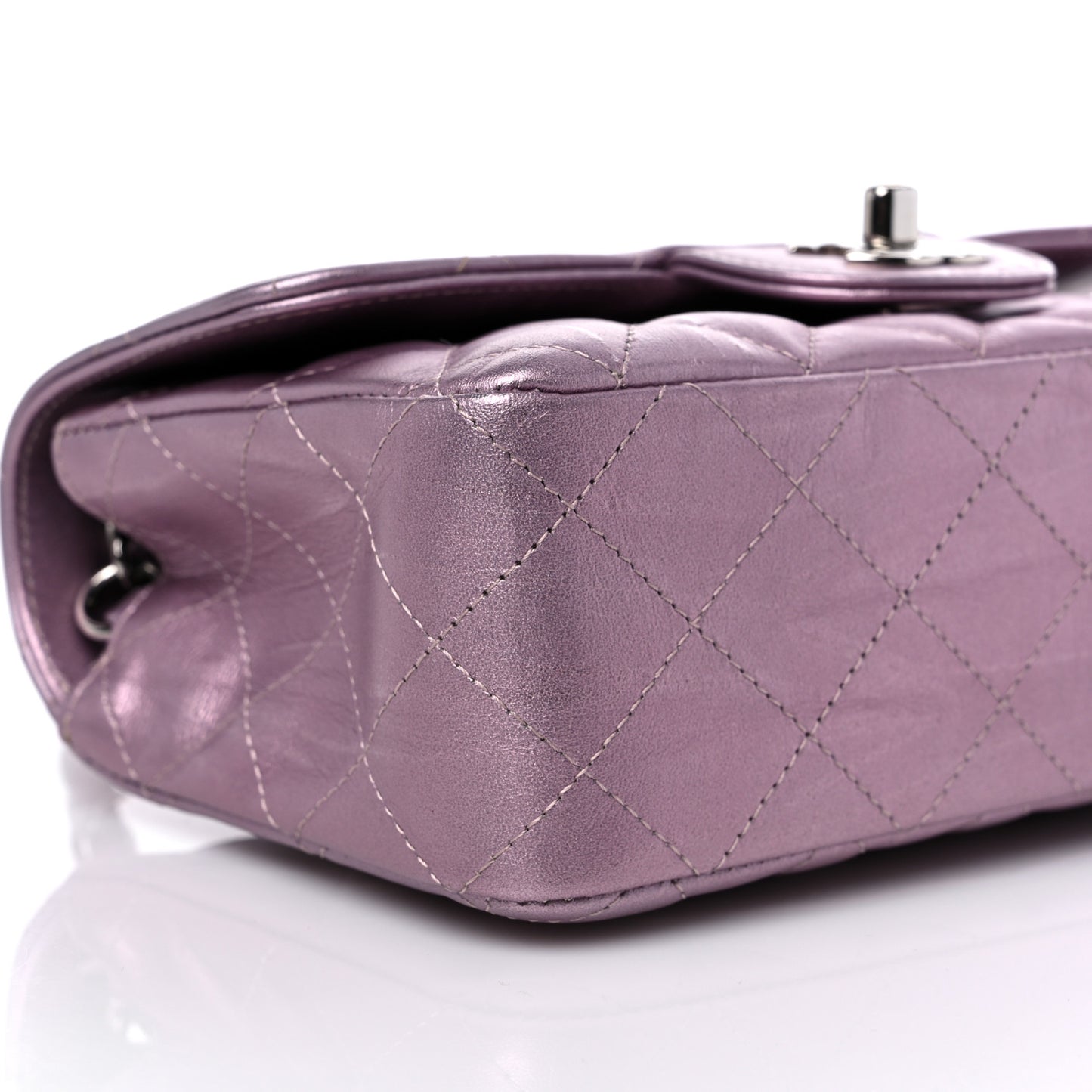 Metallic Calfskin Quilted Mini Rectangular Flap Pink