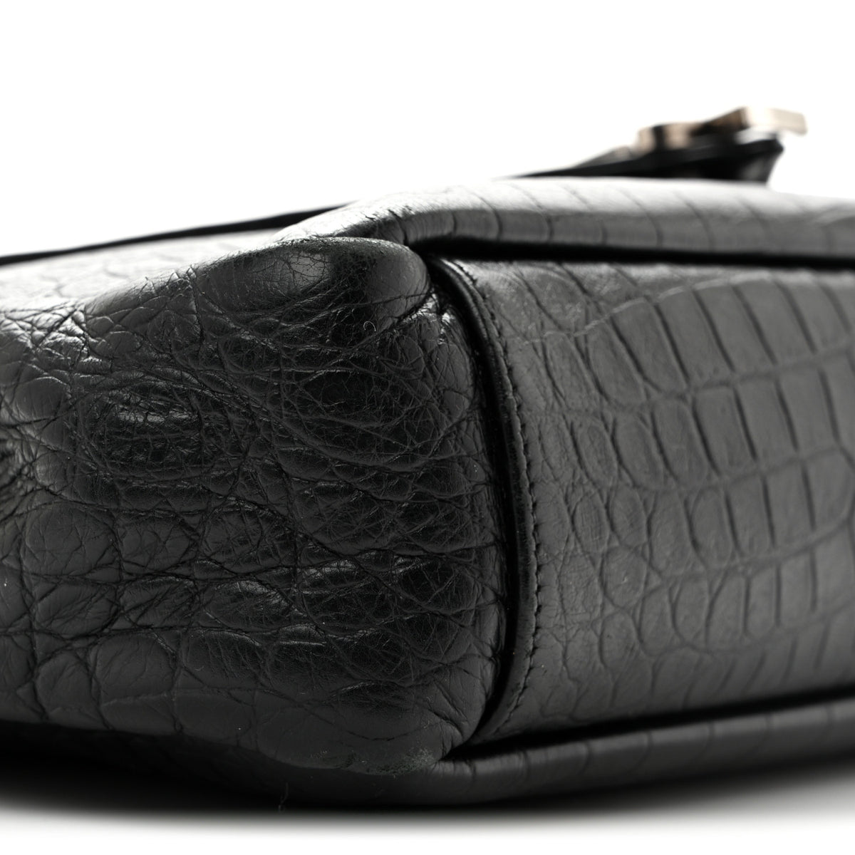 Calfskin Crocodile Embossed Monogram Large College Satchel Black