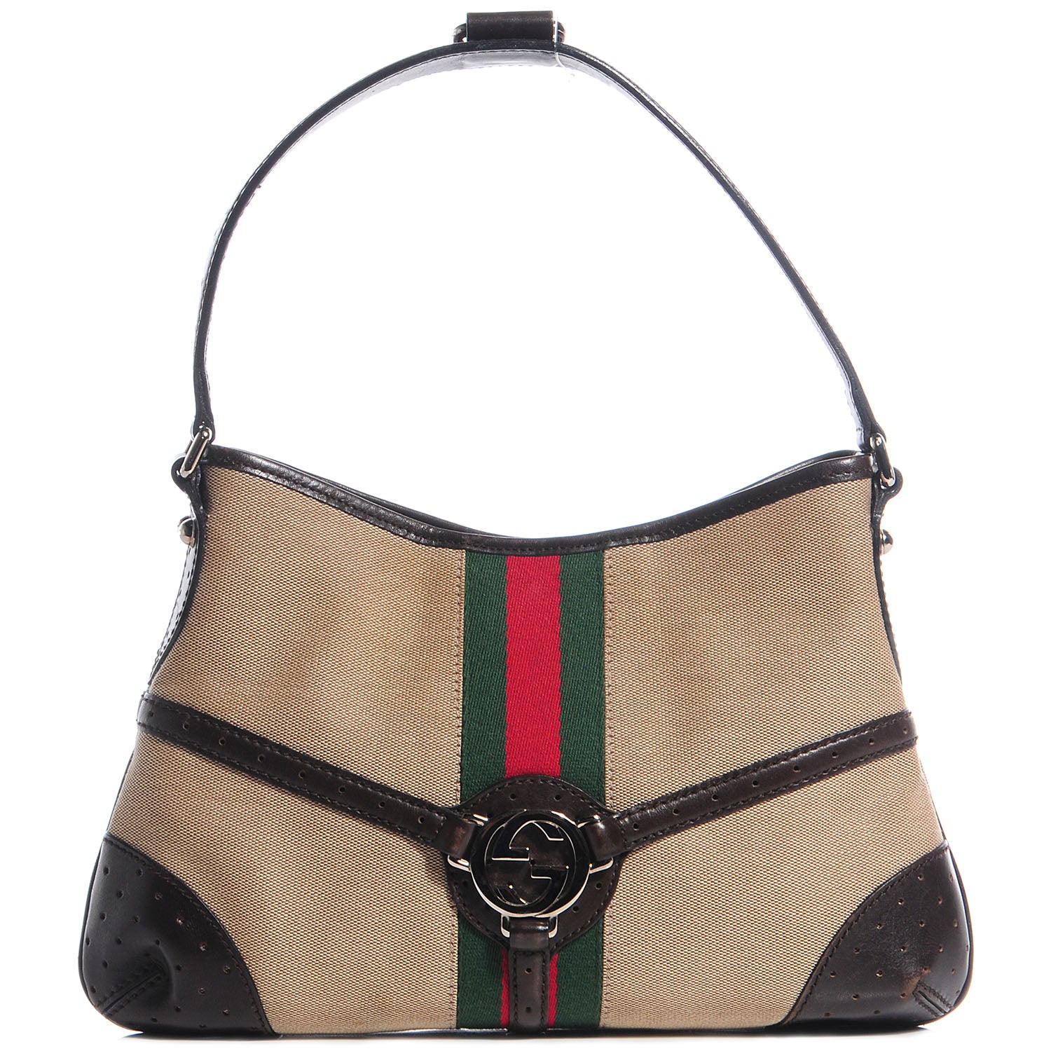 Gucci Canvas Web GG Reins Shoulder Bag Brown 1 of 7