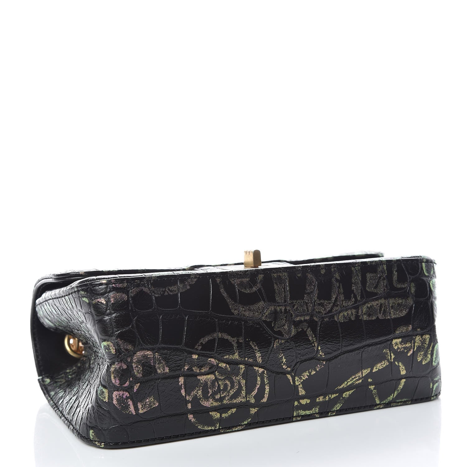Chanel Calfskin Crocodile Embossed Graffiti 2.55 Mini Cocodile Reissue Flap Black Gold 5 of 12