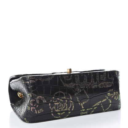 Chanel Calfskin Crocodile Embossed Graffiti 2.55 Mini Cocodile Reissue Flap Black Gold 5 of 12