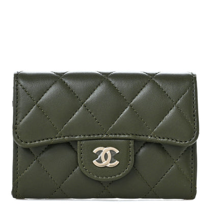 Chanel Lambskin Quilted Flap Card Holder Wallet Khaki 1 of 8
