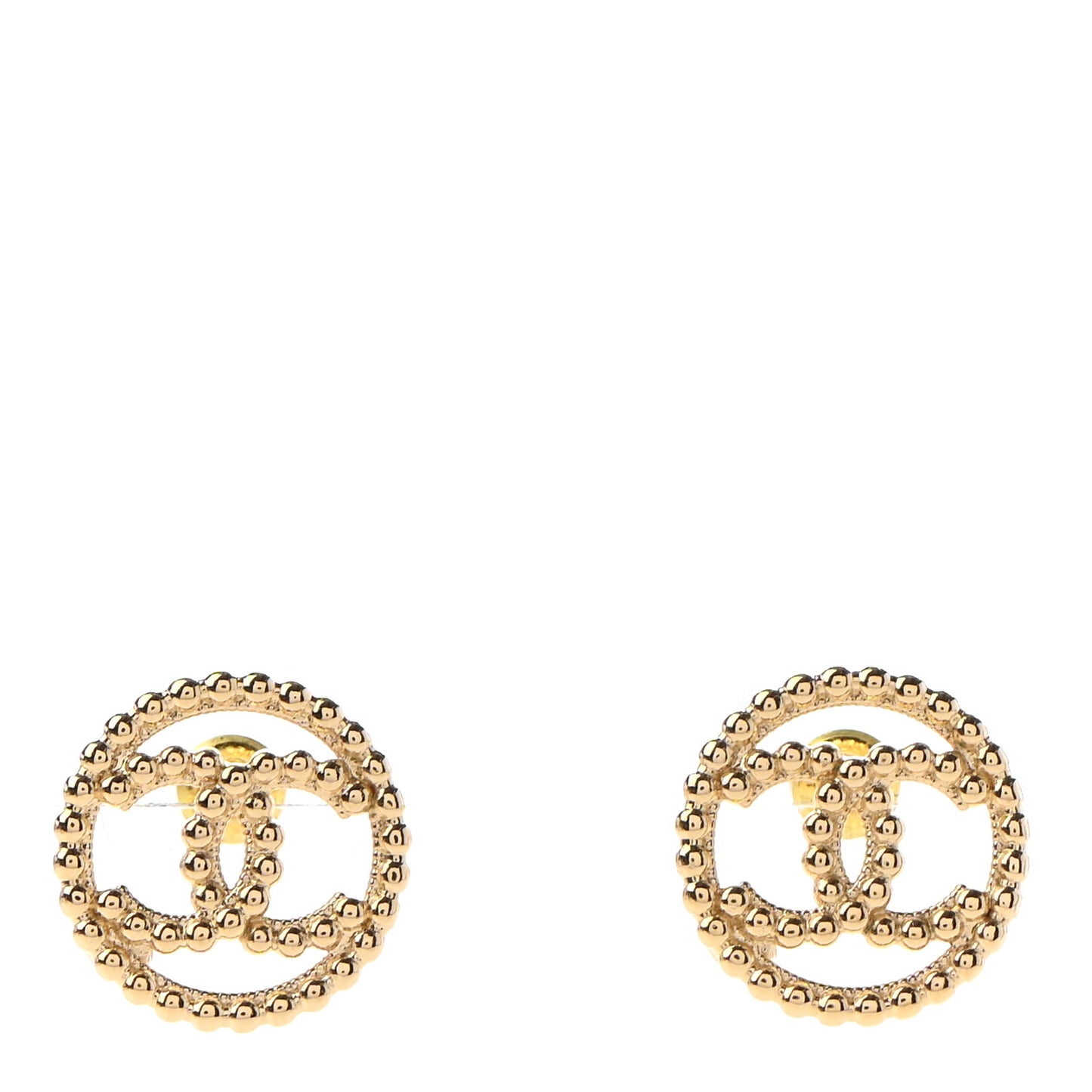 Metal Bead Round CC Stud Earrings Gold