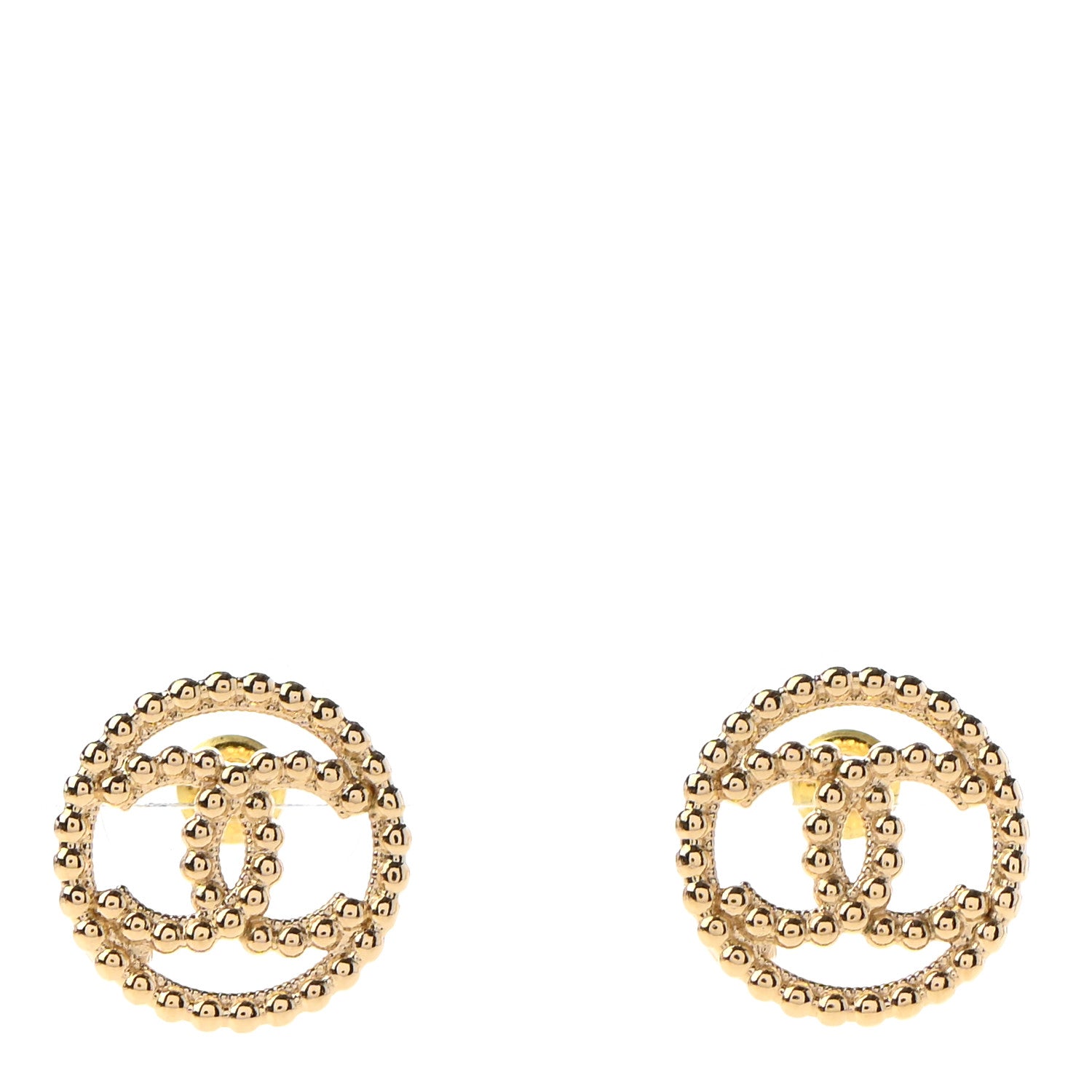 Chanel Metal Bead Round CC Stud Earrings Gold 1 of 4