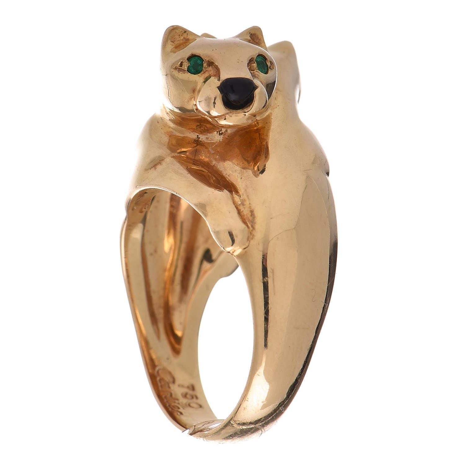 Cartier 18K Yellow Gold Black Onyx Tsavorite Double Panthere De Cartier Ring 51 5.75 3 of 5