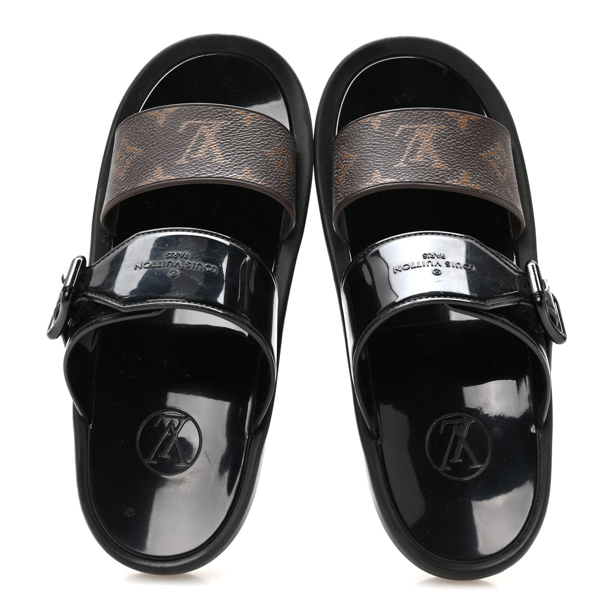 Monogram Sunbath Flat Mule Sandals 39 Black