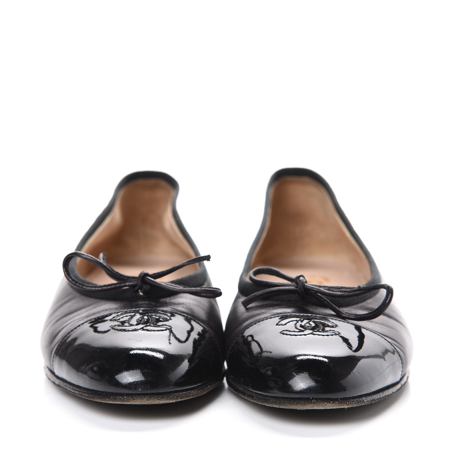 Lambskin Patent Cap Toe Ballerina Flats 39 Black