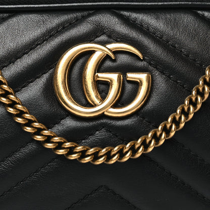 Gucci Calfskin Matelasse Mini GG Marmont Chain Crossbody Bag Black 8 of 10