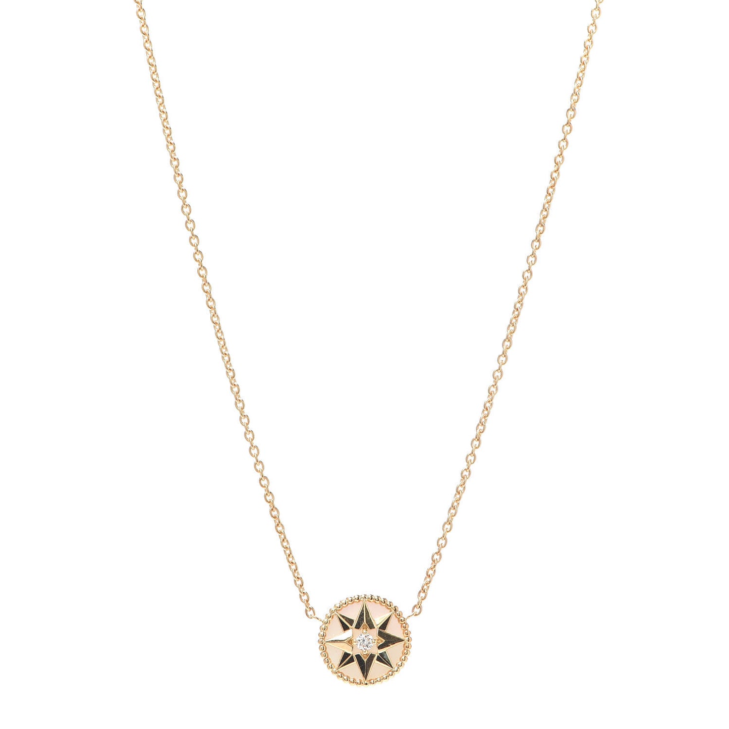 18K Yellow Gold Diamond Mother of Pearl Rose Des Vents Necklace